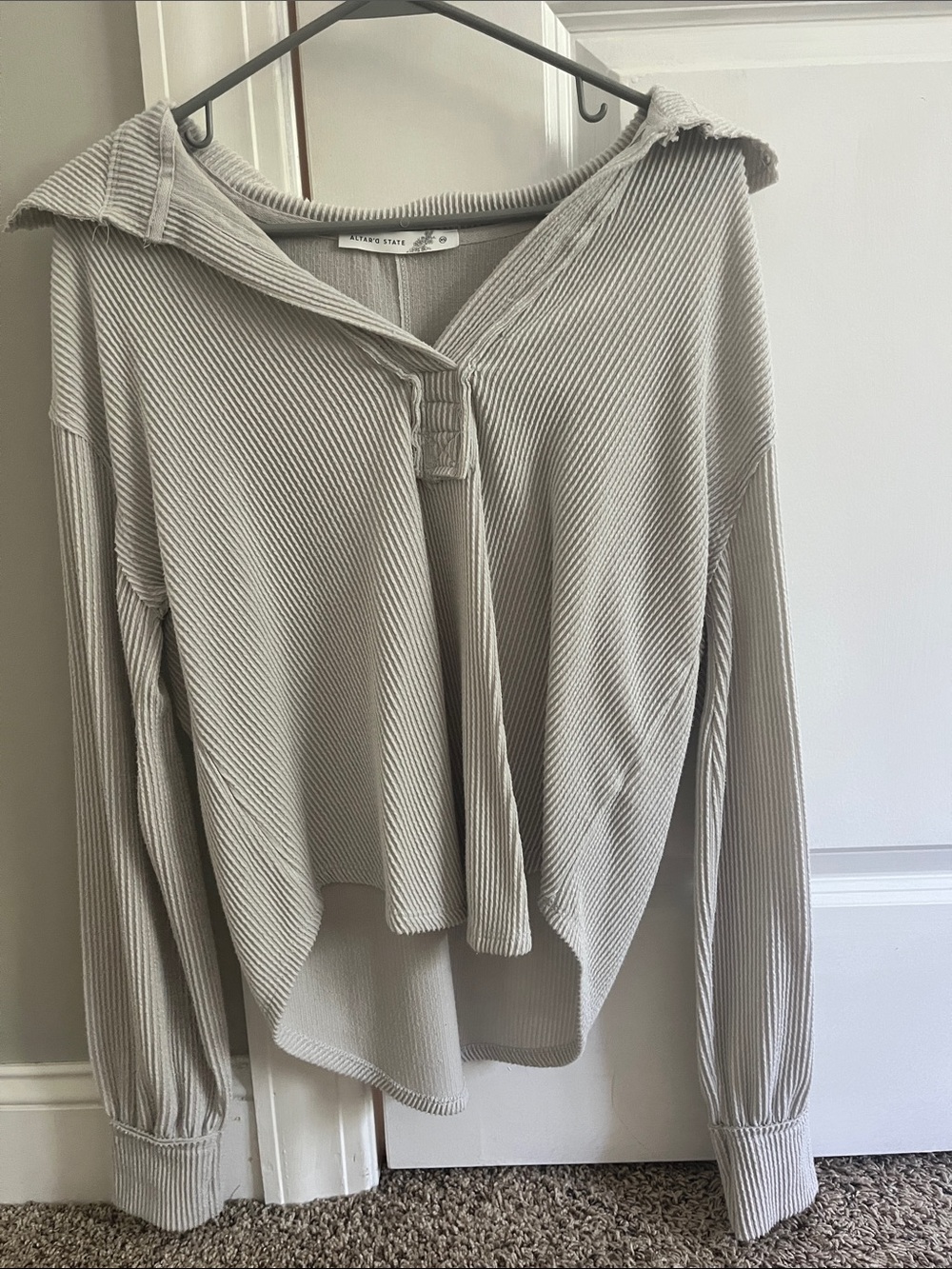 Gray Altar'd State Ribbed Button-Henley Top